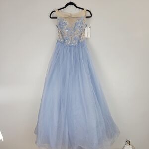 GoldenAsp Prom Beaded Sequined Floral Lace Light Blue & Nude Gown Size 6 NWT